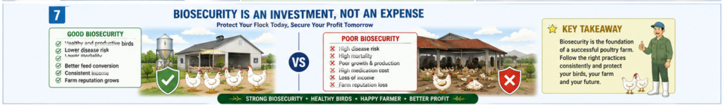 Comparison showing how strong poultry farm biosecurity can support flock health, production and farm profitability