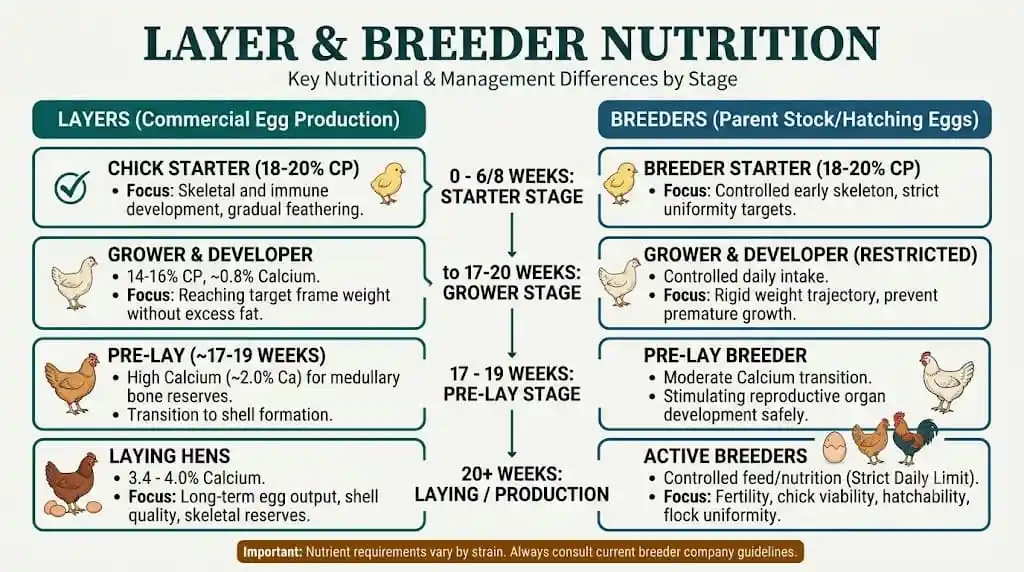 Comparison of layer and broiler breeder nutrition by stage